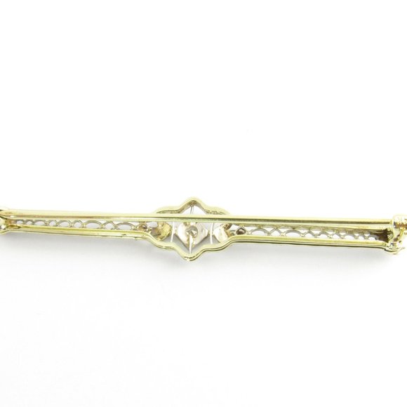 Vintage 14 Karat White and Yellow Gold and Diamond Bar Pin #5344 - Picture 4 of 7